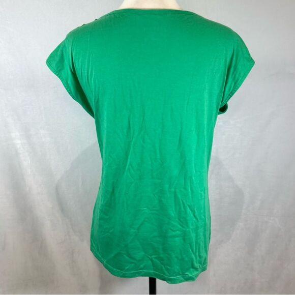 Talbots Kelly green button cap sleeve cotton blend top size small - Picture 4 of 6